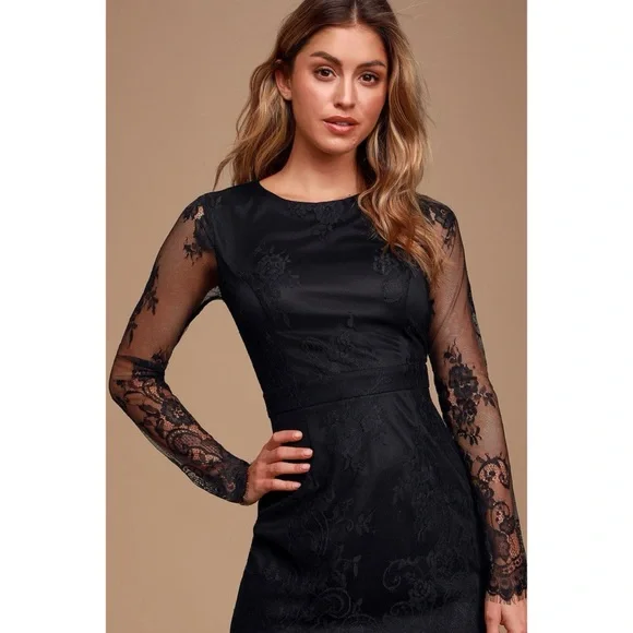 ❤️ Lulus ‘Sophisticated Hour’ Black Lace Bodycon Mini Dress - Picture 4 of 8